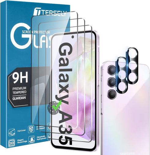 T Tersely ?3+2 Pack 3 Pack Screen Protector for Samsung Galaxy A35 5G with 2 Pack Camera Lens Protector, Tempered Glass Film, 9H Hardness, Shatter...