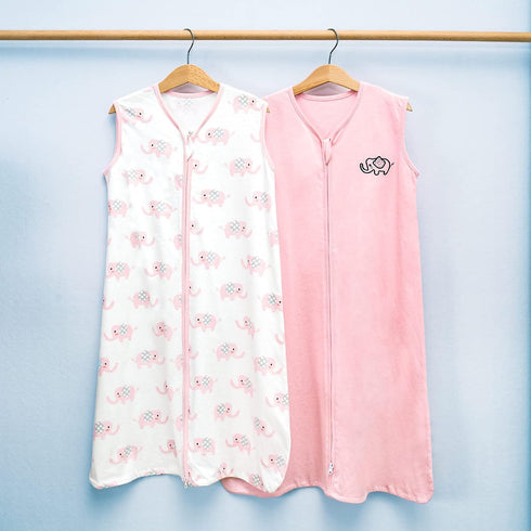 TILLYOU Sleep Sack 0-6 Months - 0.5 TOG Baby Wearable Blanket with 2-Way Zipper, Extra Soft Cotton Sleeveless Sleeping sack 2 Pack, Pink Elephant...