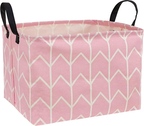 Pink Rectangular Storage Bin Shelf Basket Canvas Fabric Toy Box,Waterproof Coating Nursery Hamper with Handles,Gift Basket for Home,Office,Clothes...