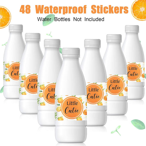 48 Pieces Baby Shower Water Bottle Labels Oranges little cutie baby shower decorations Bottle Stickers Waterproof Oranges Wrappers for Unisex Favo...