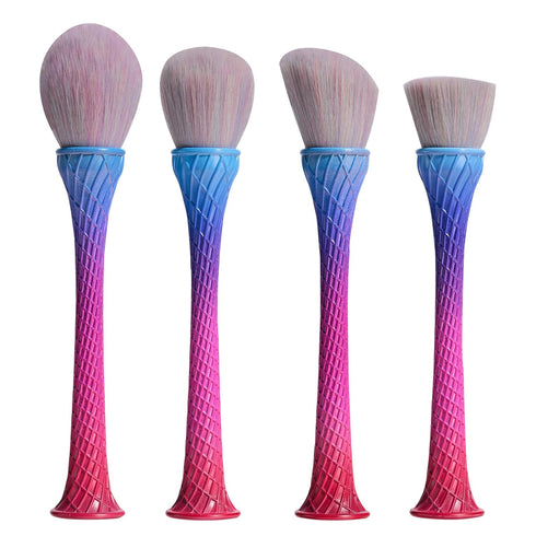 Oneleaf Standing Fish Scale Makeup Brushes Premium Synthetic Powder Blush Kabuki Foundation cosmetic Makeup 4 Pcs Brush Set-Colorful...