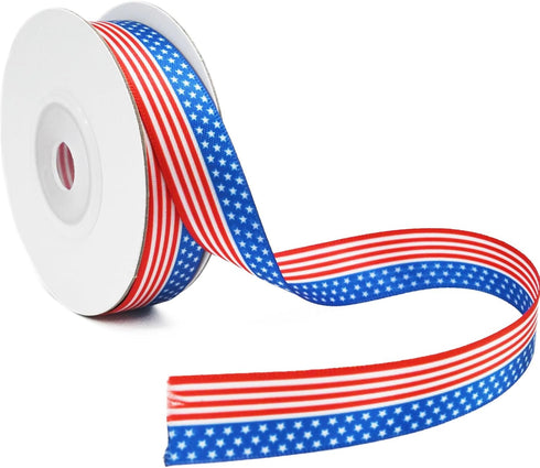 Patriotic Satin Ribbon,5/8 Inch, 10 Yards,American Flag Ribbon Red Blue White Star and Stripe Ribbon for July 4 th Memorial Day,President's Day Gi...
