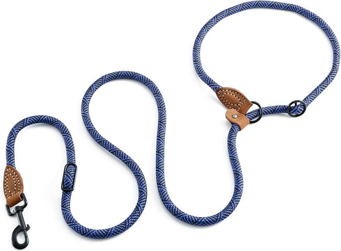 Mile High Life | Dog Rope Leash with Genuine Leather Tailored Connection | Dog Slip Lead | Dual Configuration | with Heavy Duty Metal Sturdy Clasp...