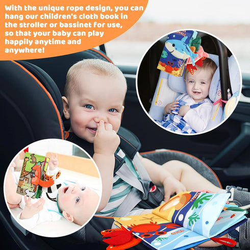 2PCS Baby Books - Montessori Toys Cute Animal Theme Baby Cloth Books 6 to 12 Months, Soft Stuffed High Contrast Crinkle Infant Sensory Toys, Boys&...