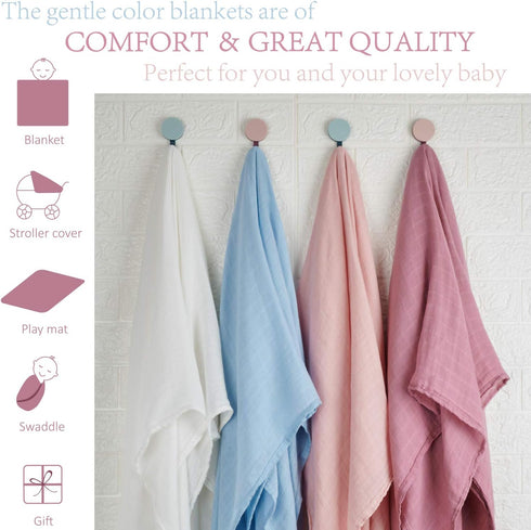 Meracorallo Muslin Swaddle Blanket Silky Soft Receiving Blanket Swaddle Wrap for Baby Boys and Girls, 47 x 47 inches, Sky Blue...