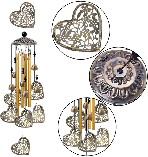 Garden Loving Heart Wind Chimes Outdoor Indoor Decor, Hand-Made Heart Musical Wind Chimes, Mobile Wind Catcher Romantic Wind-Bells for for Home, M...