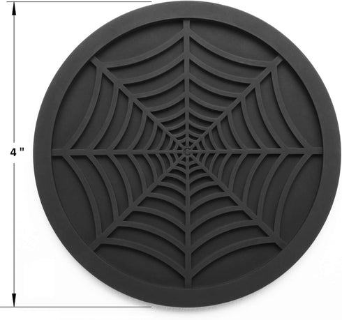 Silicone Coasters For Drinks - 6 Pack Unique Design Spider Drink Coasters, 4" Black Coaster Set by COASTERFIELD...