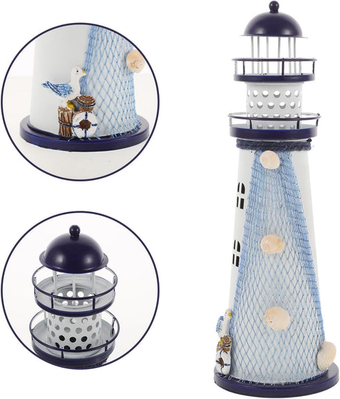 Ciieeo Lighthouse Candle Lantern Mediterranean Ocean Lighthouse Ornaments Iron Tealight Candle Holder Nautical Lighthouse Figurine Coastal Table D...