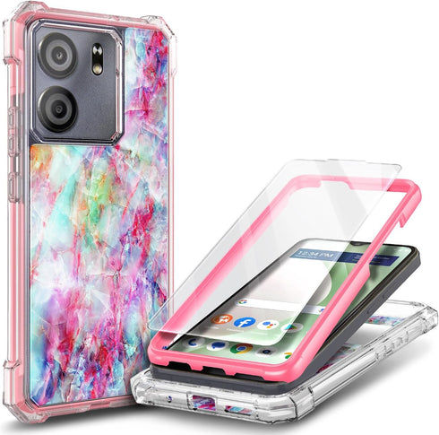 for BLU View 5 Case with Tempered Glass Screen Protector, Full-Body Protective Shockproof Rugged Bumper Cover Phone Case for BLU View 5 B160V (Mar...