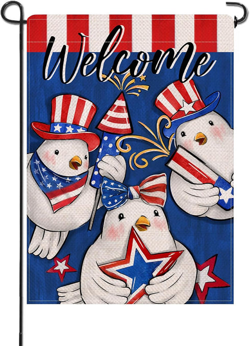 Welcome 4th of July Dove Peace Bird Patriotic Small Decorative Garden Flag, America USA Stars Stripes Blue Yard Lawn Outside Decor, American Firew...
