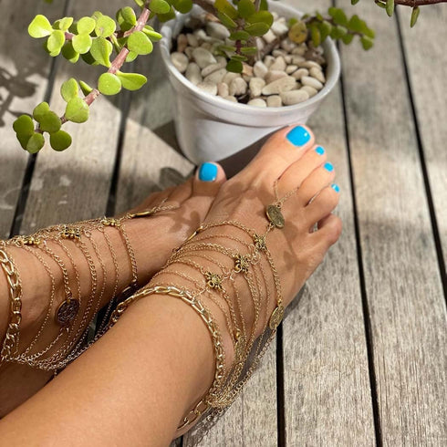 Olbye Silver Barefoot Sandals Foot Chain Jewelry Coin Anklet Bracelet for Women and Girls Beach Wedding Foot Jewelry Pack of 2...