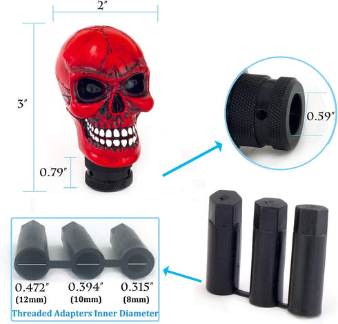 Skull MT Car Stick Shifter Handle, Gear Shift Knob Small Teeth Devil Skeleton Style Fit Most Manual Automatic Transmissions, Red...