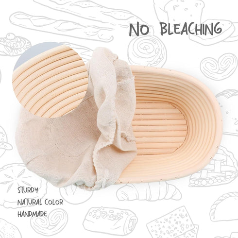 Bread Proofing Baskets Set of 2 10 inch Oval Shaped Dough Proofing Bowls w/Liners Perfect for Professional & Home Sourdough Bread Baking...