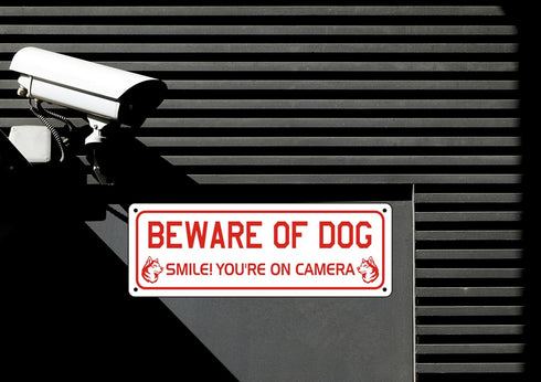 Beware of Dog Sign for Fence and Yard (2 Pack) Smile You are on Camera Aluminum Metal Warning Signs for House Indoor or Outdoor Use for Fence Door...