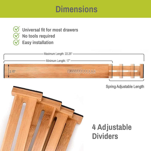 Homemaid Living Bamboo Drawer Organizer Adjustable and Expandable - Ideal Drawer Dividers for Kitchen, Dresser, Bedroom and Bathroom - Expandable ...