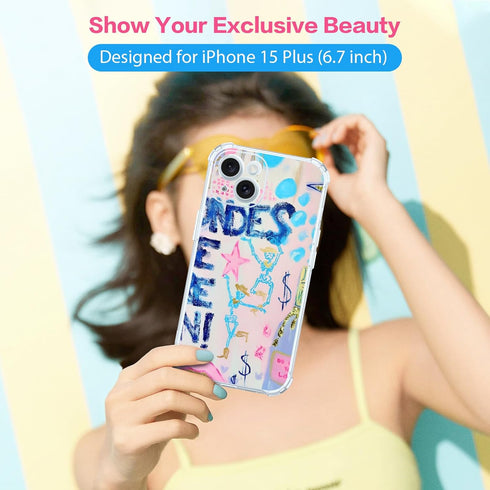 Preppy Art Phone Case Fit for iPhone 15 Plus — Wireless Charging Shockproof Clear Blondes Have More Fun Phone Cover Gift for Boy Girl Men Women...