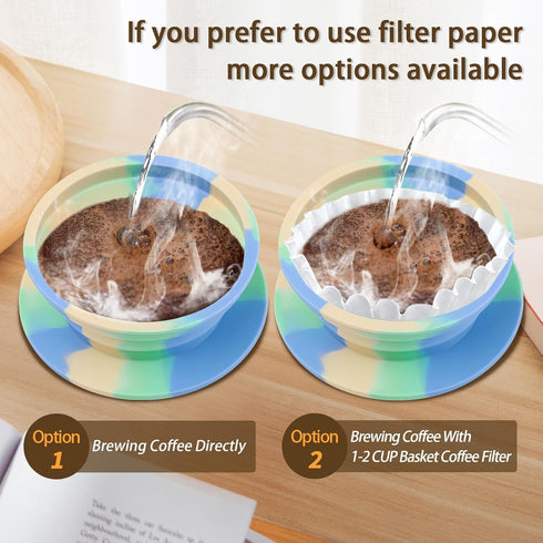 Collapsible Travel Pour Over Coffee Dripper Kit Single Cup, Paperless Camping Pour Over Coffee Maker with Metal Filter, Backpacking Manual Coffee ...