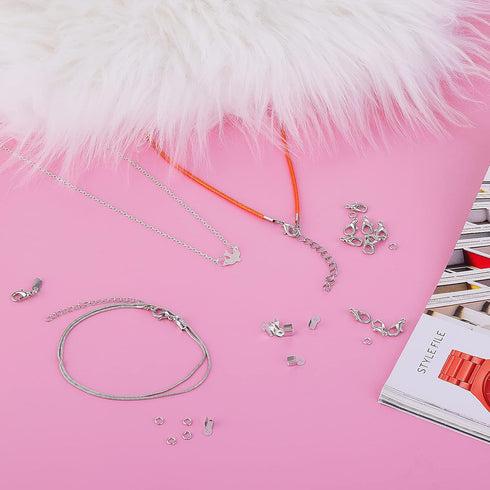 450 Piece Jewelry Making Accessories Kit Include 200 Fold Over Cord End Caps Crimp End Tips 200 Jump Ring Connectors and 50 Lobster Claw Clasps fo...