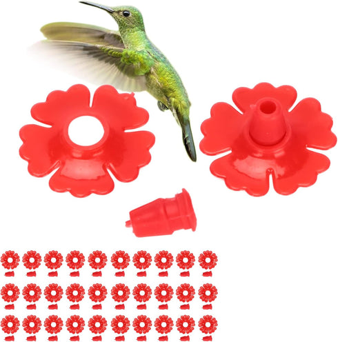 30 Set Hummingbird Feeder Flowers Hanging Bird Feeding Ports Replacement Parts Garden Supplies Red White Yellow (Red)...