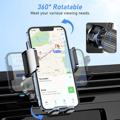 Car Phone Holder Mount, Super Stable Air Vent Cell Phone Car Mount with 2024 Newest Metal Hook Clip, 360° Rotation,One Button Release for iPhone, ...