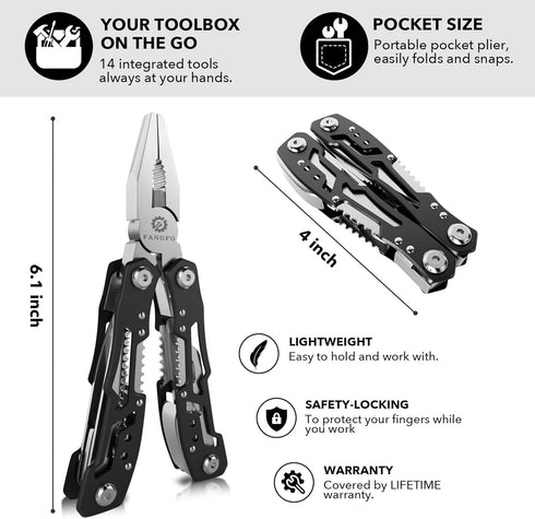 14-In-1 Multitool with Safety Locking, Professional Stainless Steel Multitool Pliers Pocket Knife, Bottle Opener, Screwdriver with Nylon Sheath ?A...