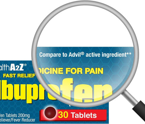 HealthA2Z® Ibuprofen 200mg | Pain Relief | Body Aches | Headache | Arthritis | Cramps | Back Pain | Fever Reducer… (30 Counts (Pack of 3))...