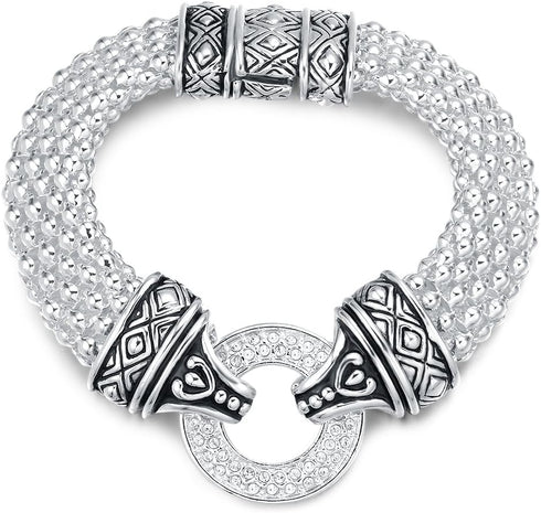 UNY Popcorn Chain Center Circle Pave Stone Unique Bracelet Magnetic Claps Designer Inspired Jewelry...