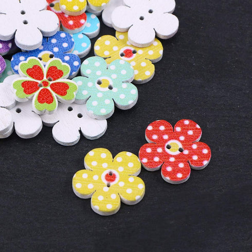 FENICAL Wooden Buttons 2cm Colorful Flowers 2 Holes Buttons Sweater Buckles Sewing Craft Scrapbooking DIY Buttons 50 Pcs (Random Color)...