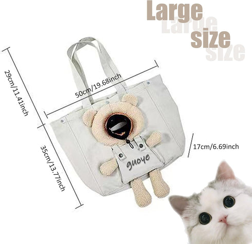 Bear-Shaped Show Head Pet Canvas Shaped Shoulder Bag?Pet Out Bag, Outcrop, Pet Out Shoulder Bag. (Khaki Bear-Large)...