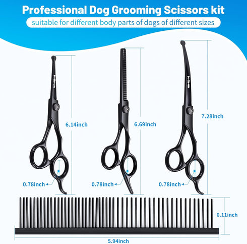 Dog Grooming Kit, 5-in-1 Titanium-plated Stainless Steel Dog Grooming Scissors, Dog Scissors for Grooming with Safety Round Tip, Grooming Scissors...