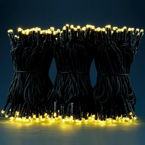 YULETIME 100 ft 300 Count Warm White LED String Lights with 8 Models Adapter, Black Wire Wide Angle 5mm Christmas Lights (Warm White - Black Wire)...