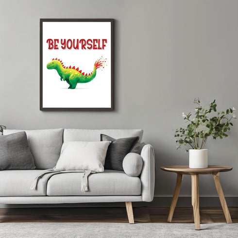 Posterizer 1 pcs-Be yourself-Cute Dino quote-Kids Room Art-Motivational & Inspirational Art-Gift for Daughter, Son, Kids-decor for nursery toddler...