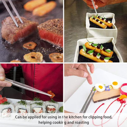 4 PCS Kitchen Food Tweezers, LEEFONE Stainless Steel Tweezers Tongs with Precision Serrated Tips, Straight Tweezers for BBQ Grilling Cooking Roast...