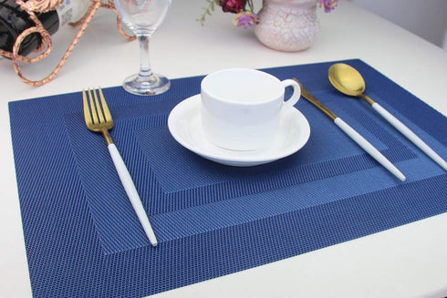 PIGCHCY Placemats,Washable Vinyl Woven Table Mats,Elegant Durable Placemats for Dining Table Set of 4 (18 x 12 inches, Navy Blue)...
