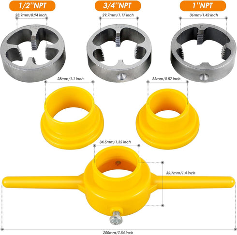 6PCS Pvc Thread Maker Tool, Reusable Pipe Threader Kit, Pipe Threader Plumbing Tool Kit Pipe Round Die Set Pipe Thread Die Kit with 1/2 Inch 3/4 I...