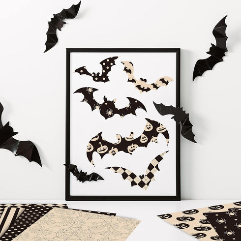 Whaline 12 Designs Halloween Pattern Paper Set A5 Size Beige Black Craft Paper 60 Sheet Spider Pumpkin Bat Witch Plaid Stripe Dot Origami Paper Do...