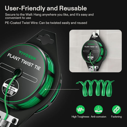 VIVOSUN 328 Feet (100m) PE-Coated Twist Ties, Garden Plant Ties with Cutter for Gardening, Outdoor Garden Twine Reuseable for Climbing Supporting ...