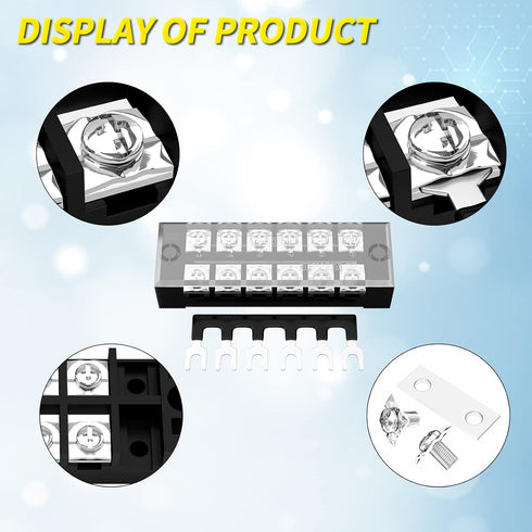 Joinfworld 35A Terminal Block 6 Position Screw Terminal Strip Dual Row with Cover & 6 Position Pre-Insulated Terminal Jumper Block -2pcs...