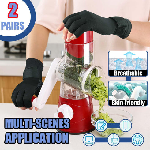 2 Pairs Copper Arthritis Gloves for Women Men, Compression Gloves with Adjust Strap for Arthritis, Wrist Support, Hand Pain, Fingerless Computer T...