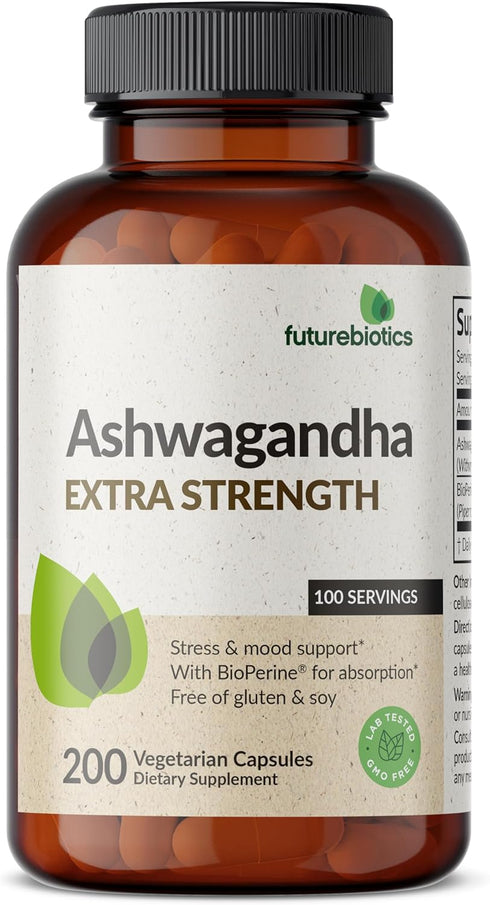 Futurebiotics Ashwagandha Extra Strength Stress & Mood Support with BioPerine - Non GMO Formula, 200 Vegetarian Capsules...