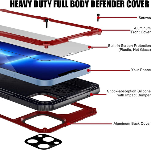 Mitywah Waterproof Case for iPhone 13 Pro Max, Heavy Duty Military Grade Armor Metal Case, Underwater Full Body Protective Case Shockproof Built-i...