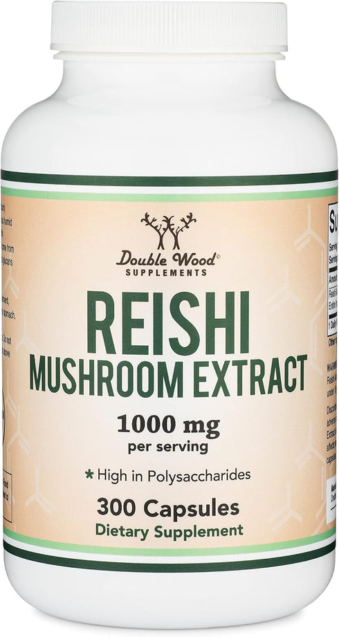 Reishi Mushroom Capsules (4:1 Ganoderma Extract, 1,000mg Red Reishi Powder Servings) 300 Count, 5 Month Supply, Potent Mushroom Supplement for Imm...