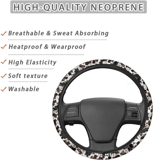 Car Steering Wheel Cover Brown Cow Floral Anti Slip Steering Wheel Protector for Car 14.5-15 inch, Non Slip Breathable Odorless Car Accessories, B...