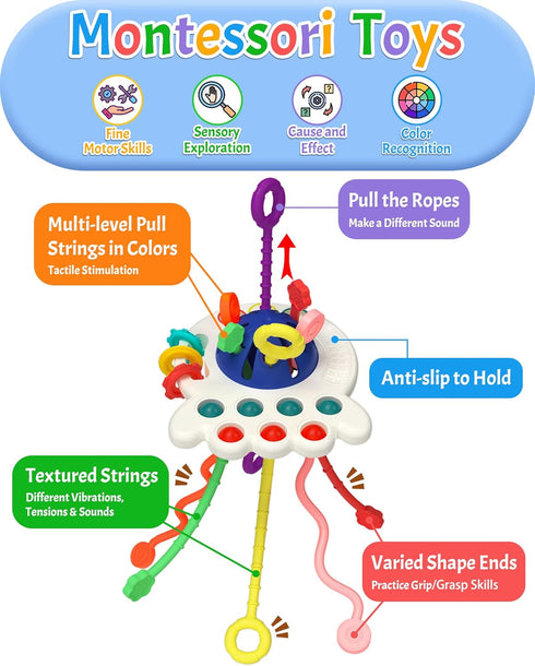 Baby Sensory Montessori Toy, Pull String Teething Toy, Birthday Gift Travel Toy for Boy Girl Infant Toddlers...