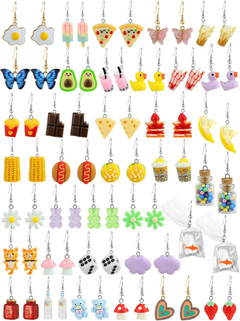 36 Pairs Weird Cute Earrings Fun Cool Mushroom Bear Flower Cat Funky Aesthetic Drop Dangle Earrings for Teen Girls Women Funny Jewelry Set...