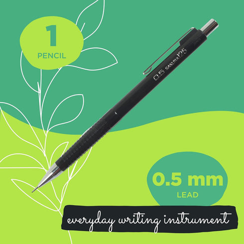SAKURA Mechanical Pencil 0.5 mm - Pencil with 3 Eraser Refills - Fixed Sleeve for Using Rulers and Templates - Black...