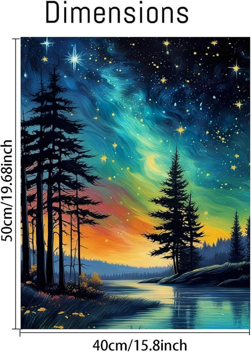 UNIQUORS Paint by Number for Adults Scenery on Canvas without Frame, Paint by Numbers Kit Moon Stars Trees, DIY Landscape Oil Painting for Gift Ho...