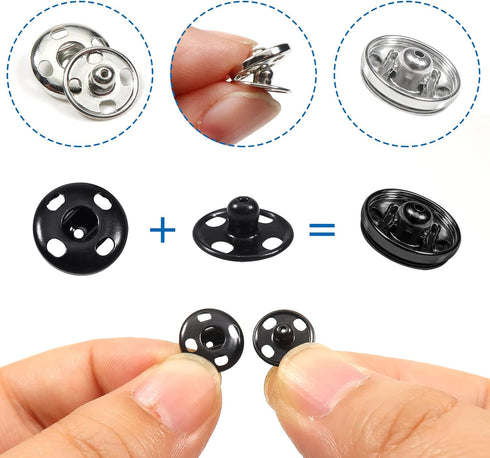 TOAOB 100 Sets Sew on Snap Buttons Brass Snaps Fasteners Press Studs Snap Kit for Sewing Clothing 12mm Black and Silver...