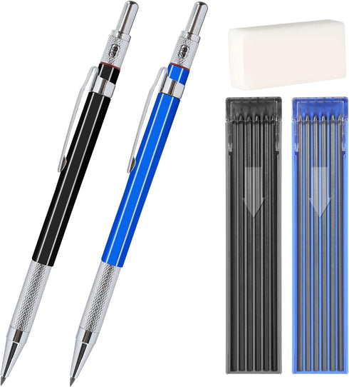2mm Mechanical Pencil Set, 2 Pieces Artist Carpenter Drafting Pencils 2.0 mm with 2 Tube Lead Refill (HB, 2B), Art Lead Holder Metal Marker for Dr...