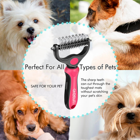 OneCut Pet Grooming Brush and Metal Comb Combo, Pet Grooming Rake and Brushes for Small, Medium & Large Dogs Double Sided Deshedding Tool Removes ...